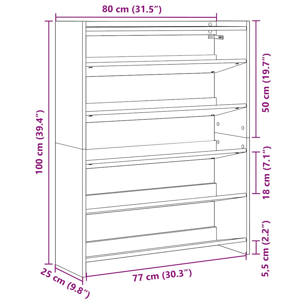 kézműves tölgy színű szerelt fa cipősszekrény 80x25x100 cm