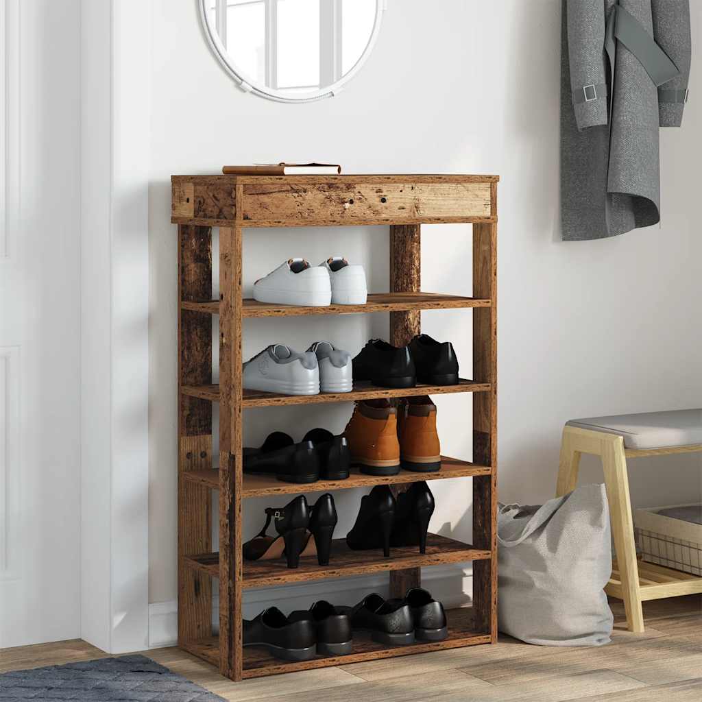 antik fa szerelt fa cipőtartó 60x30x98 cm