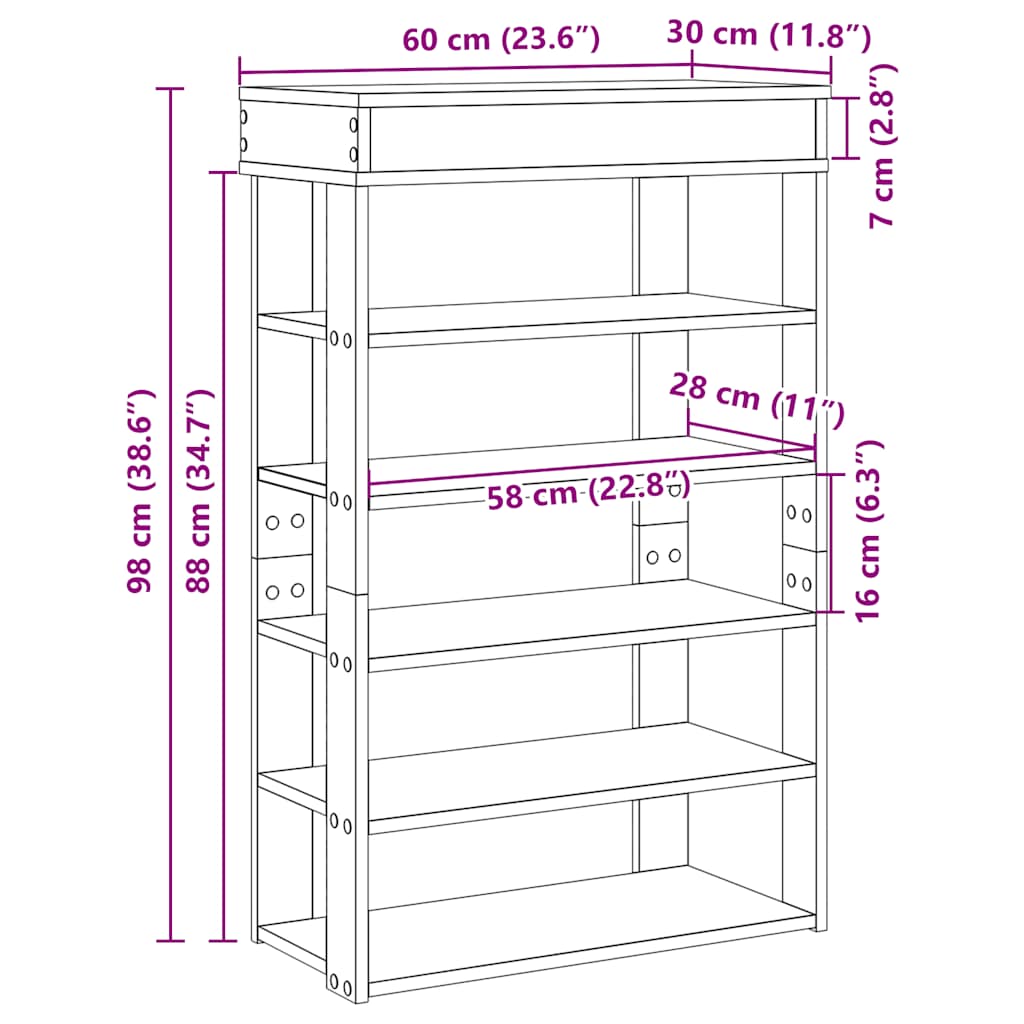 antik fa szerelt fa cipőtartó 60x30x98 cm