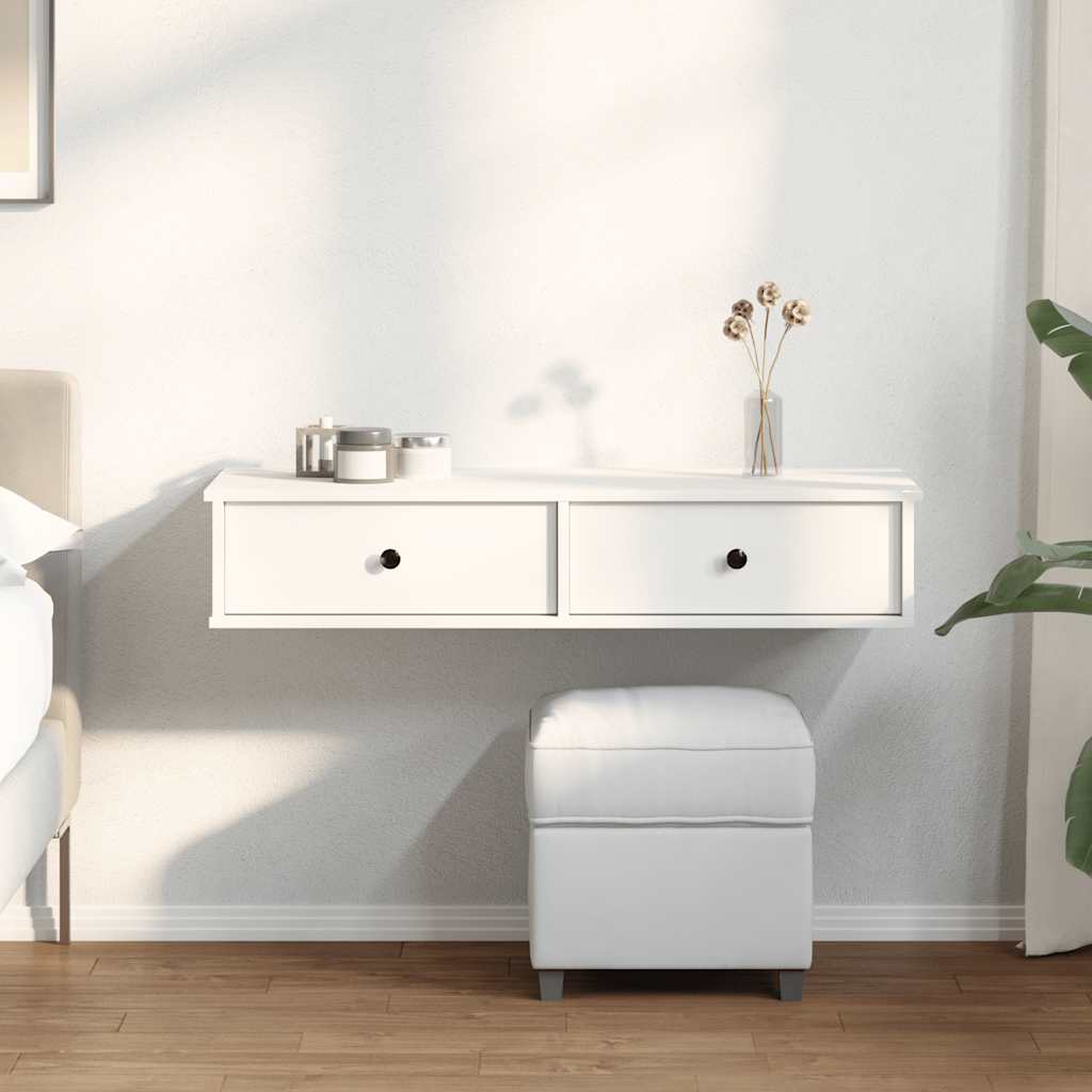 fehér szerelt fa falipolc fiókokkal 100 x 36 x 19 cm