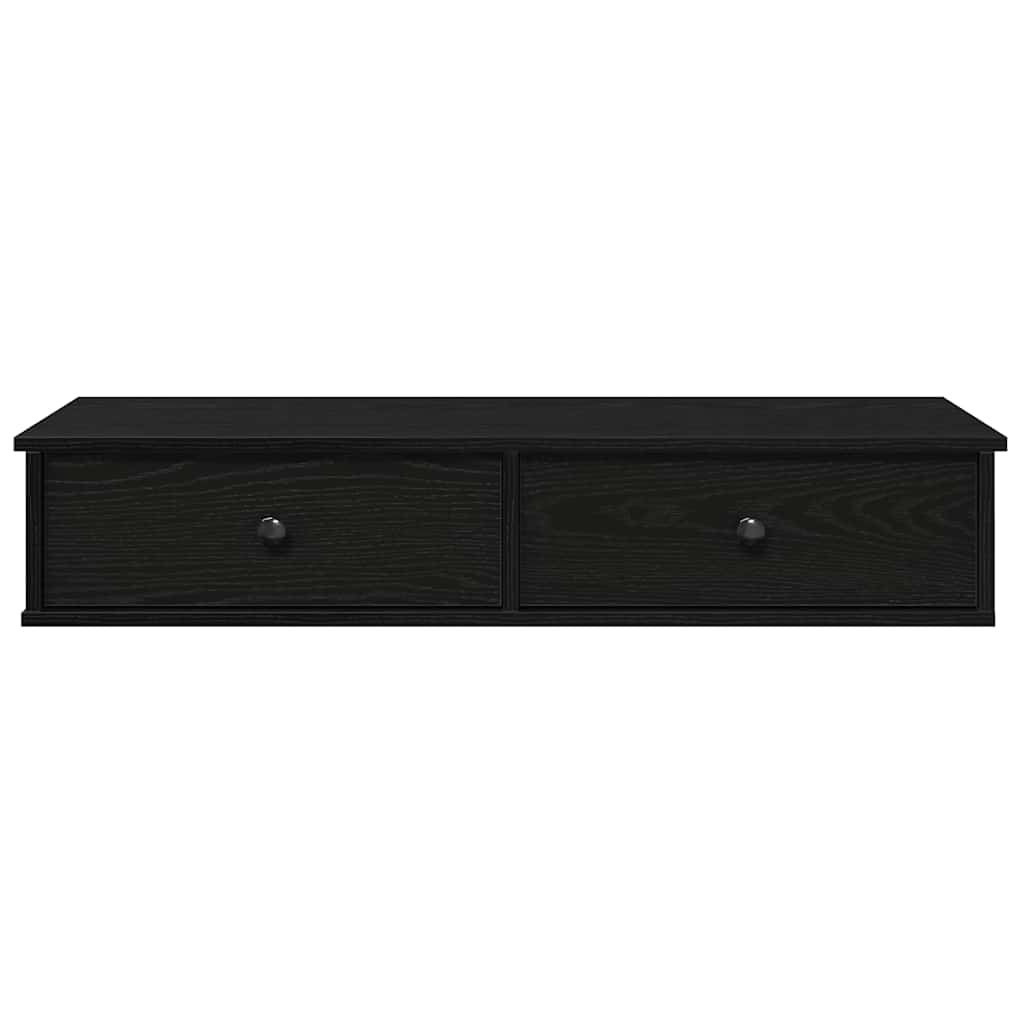 fekete szerelt fa falipolc fiókokkal 100 x 37,5 x 19 cm