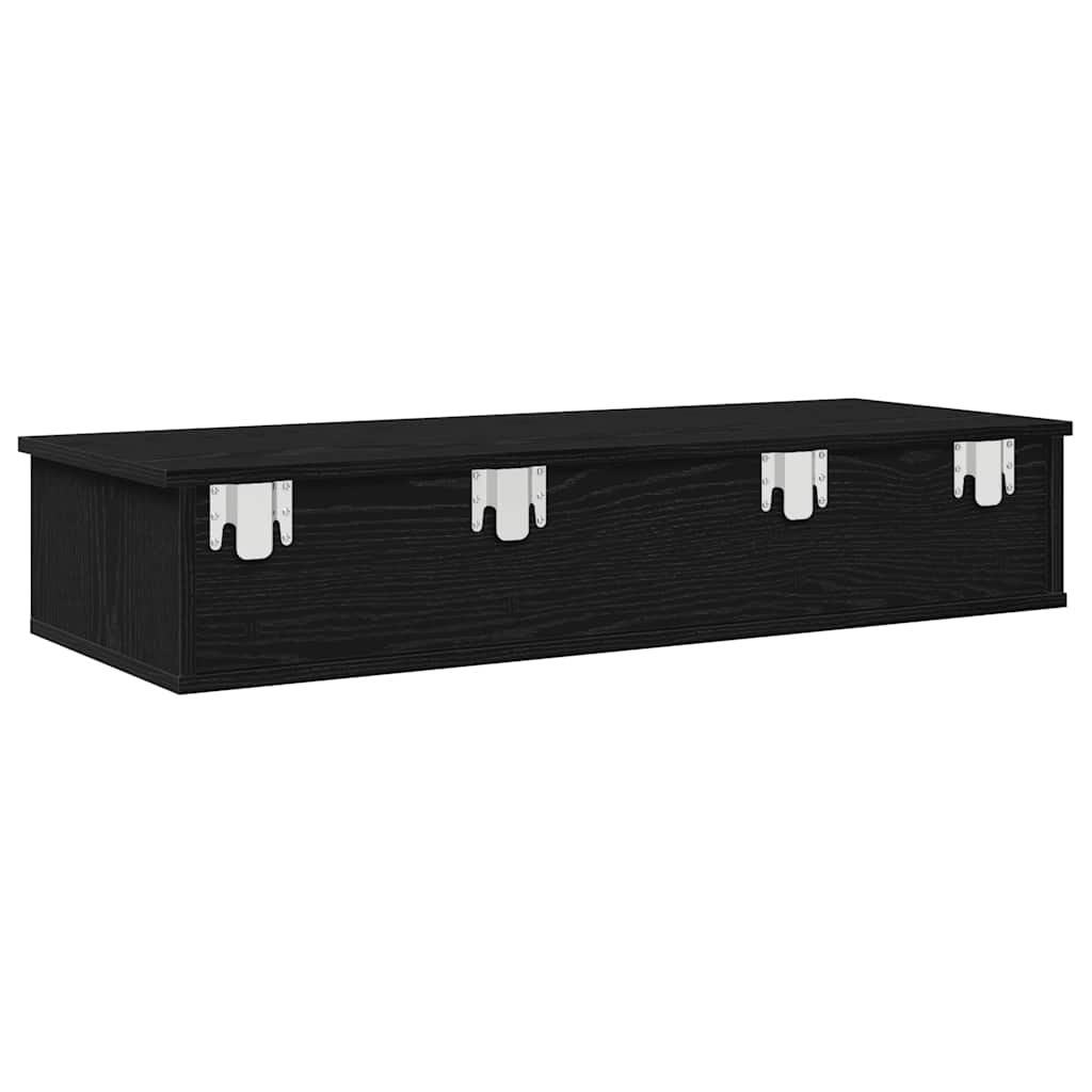 fekete szerelt fa falipolc fiókokkal 100 x 37,5 x 19 cm