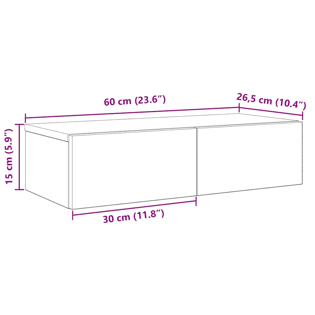 Falipolc fiókokkal betonszürke 60x26,5x15 cm műszaki fa