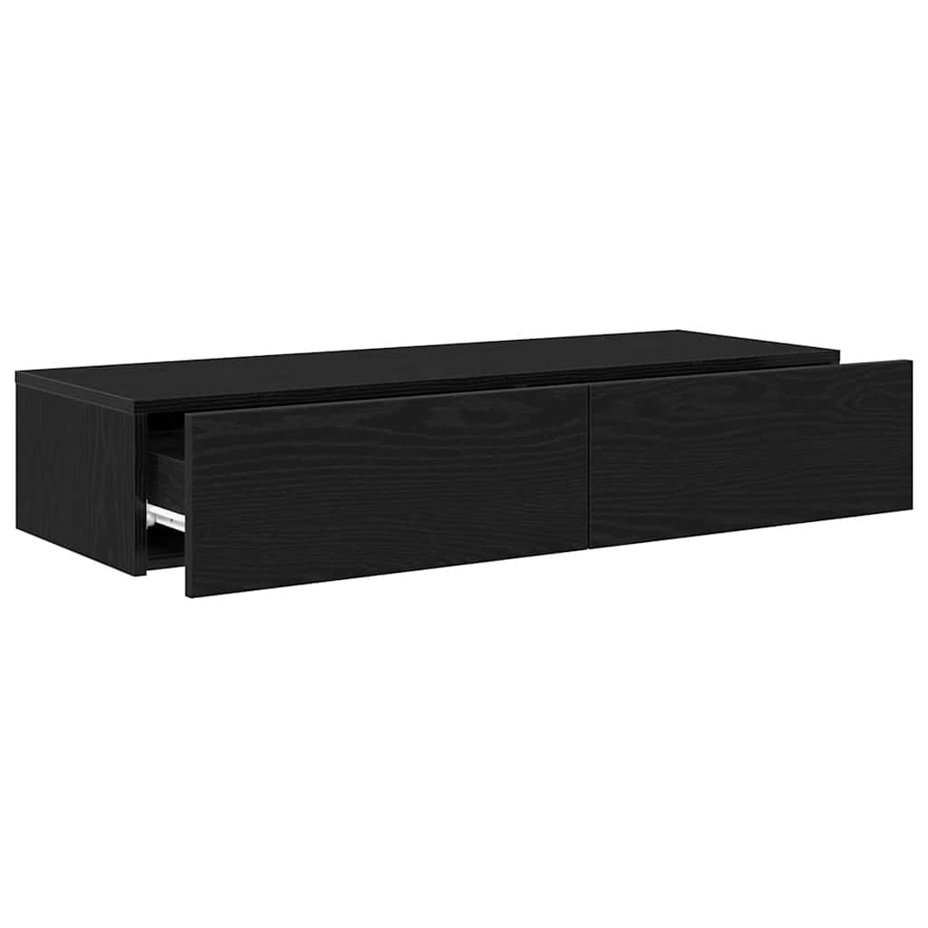 Falipolc fiókokkal fekete 100x36x19 cm műszaki fa
