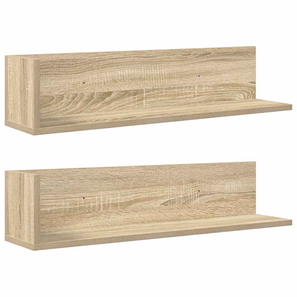 2 db sonoma tölgy színű szerelt fa fali polc 75 x 16,5 x 16,5cm