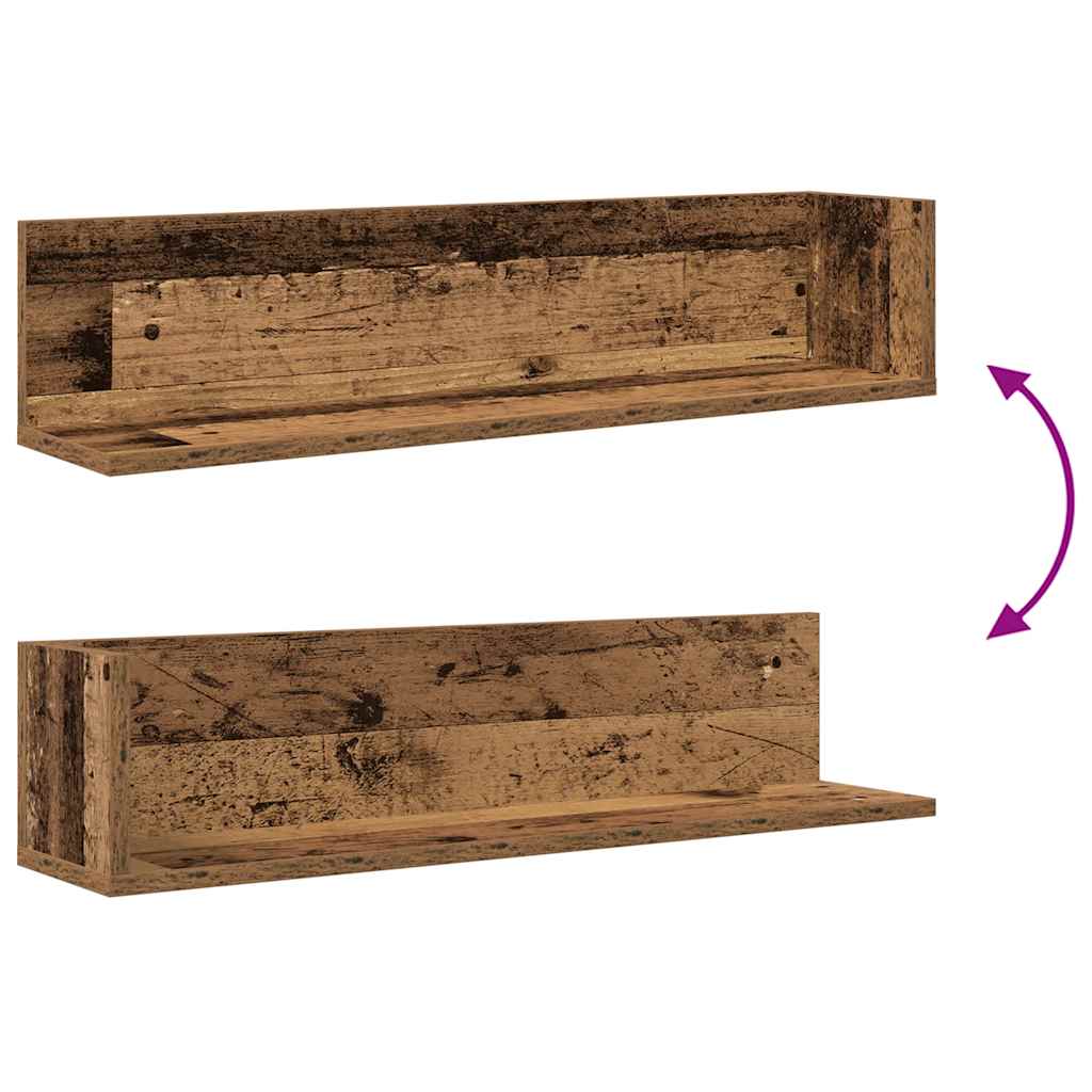 2 db antik fa színű szerelt fa fali polc 75 x 16,5 x 16,5 cm