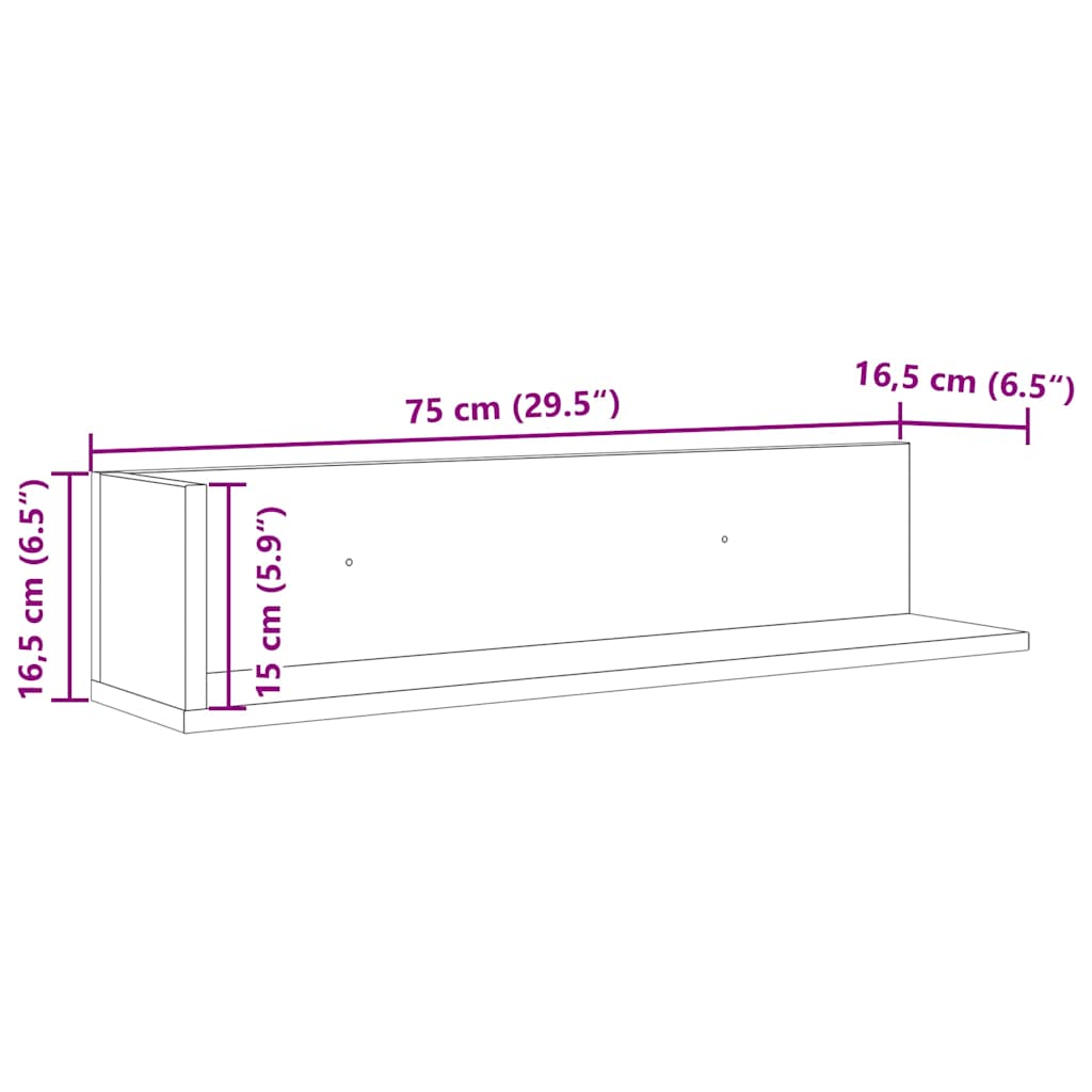 2 db antik fa színű szerelt fa fali polc 75 x 16,5 x 16,5 cm