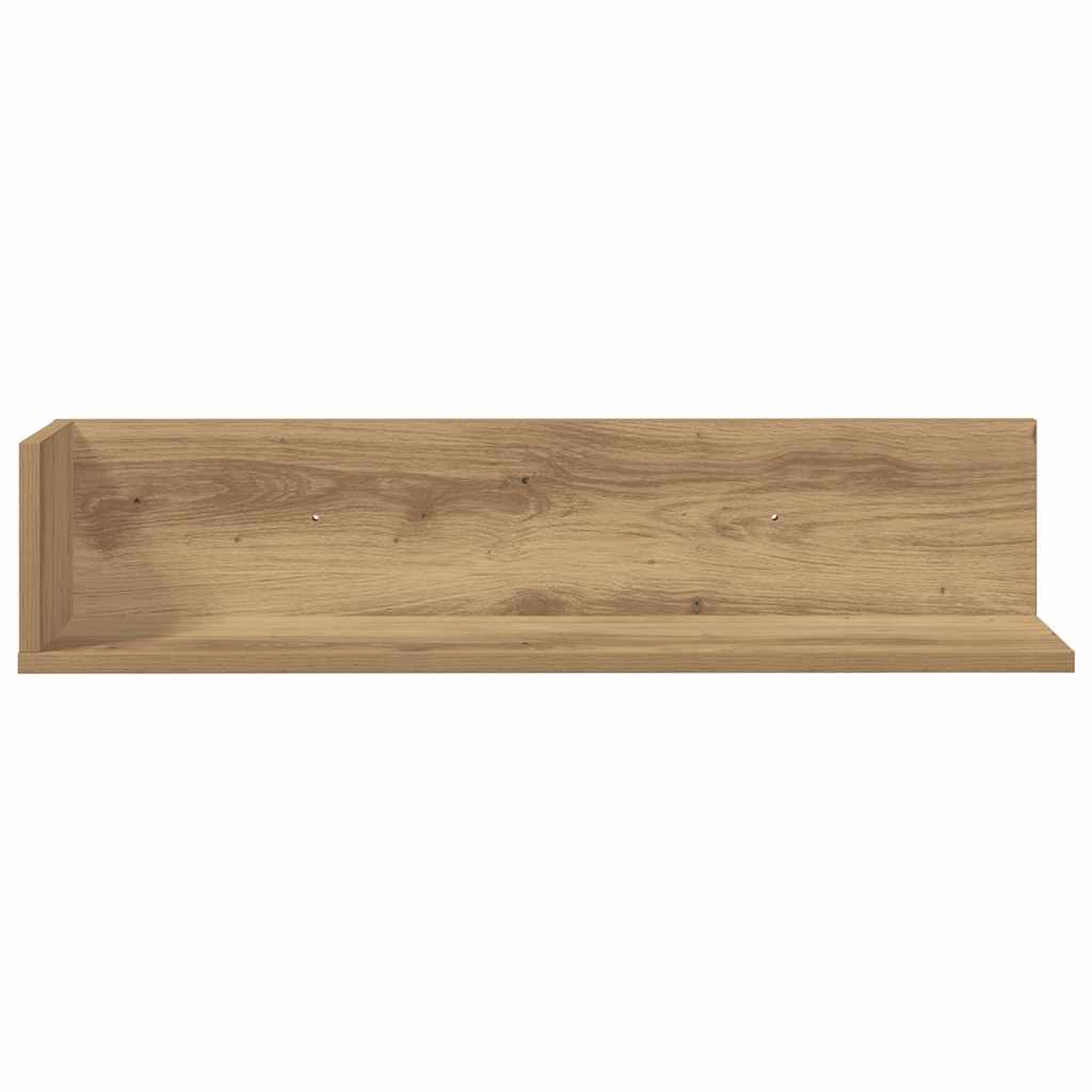 2 db kézműves tölgy színű szerelt fa fali polc 75x16,5x16,5 cm