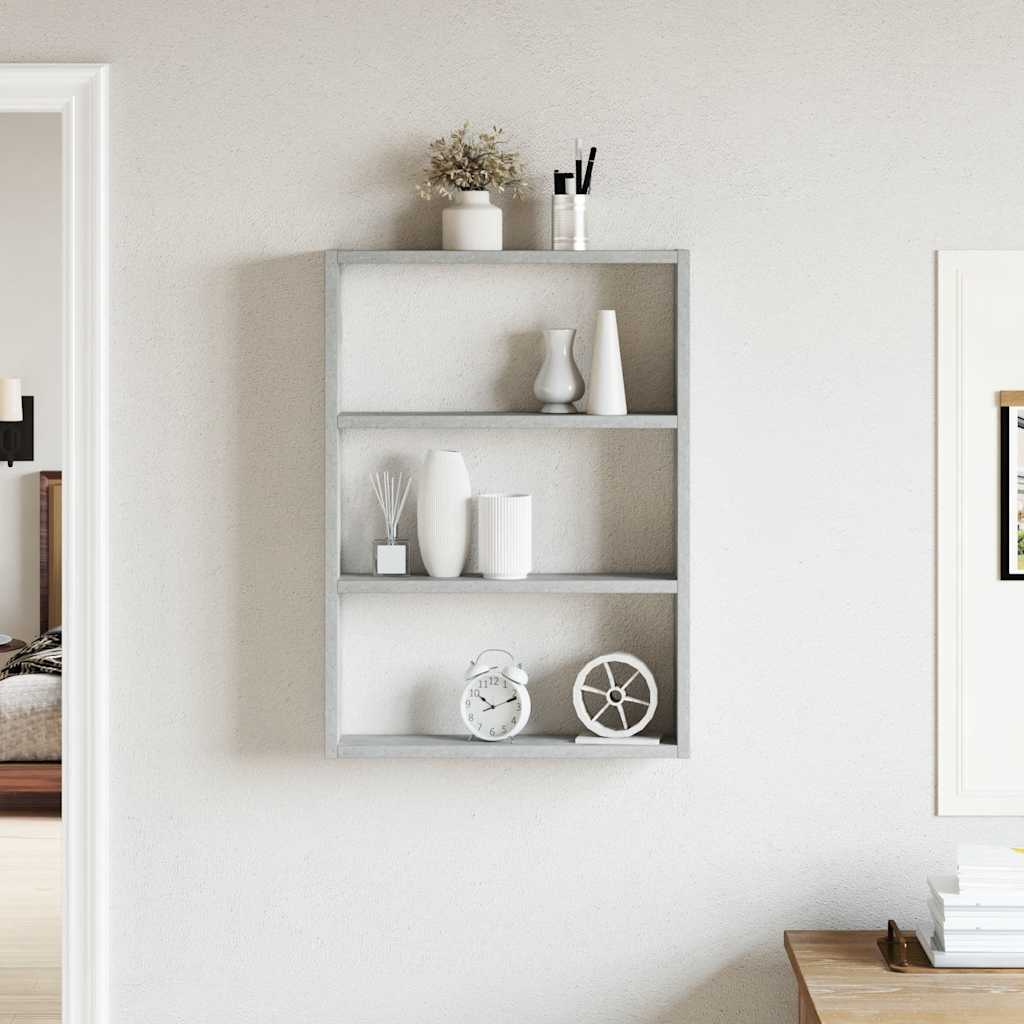 betonszürke szerelt fa fali polc 43 x 9 x 60 cm