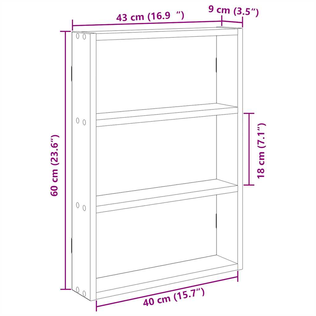 betonszürke szerelt fa fali polc 43 x 9 x 60 cm