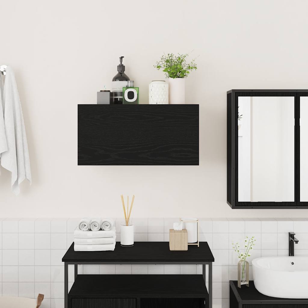 fekete szerelt fa fali fürdőszobaszekrény 60x25x30 cm