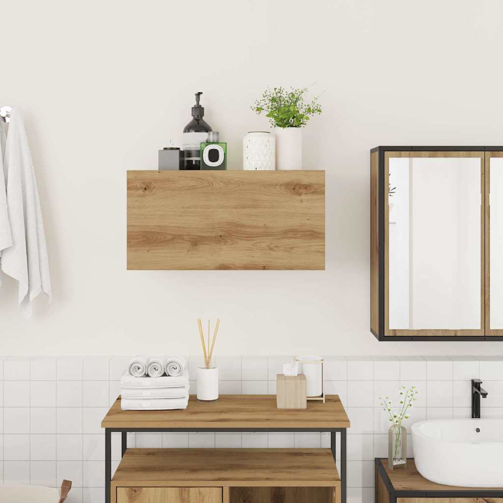 kézműves tölgy szerelt fa fali fürdőszobaszekrény 60x25x30 cm