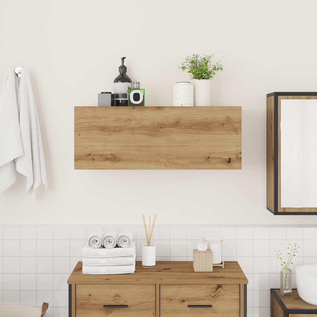kézműves tölgy szerelt fa fali fürdőszobaszekrény 80x25x30 cm