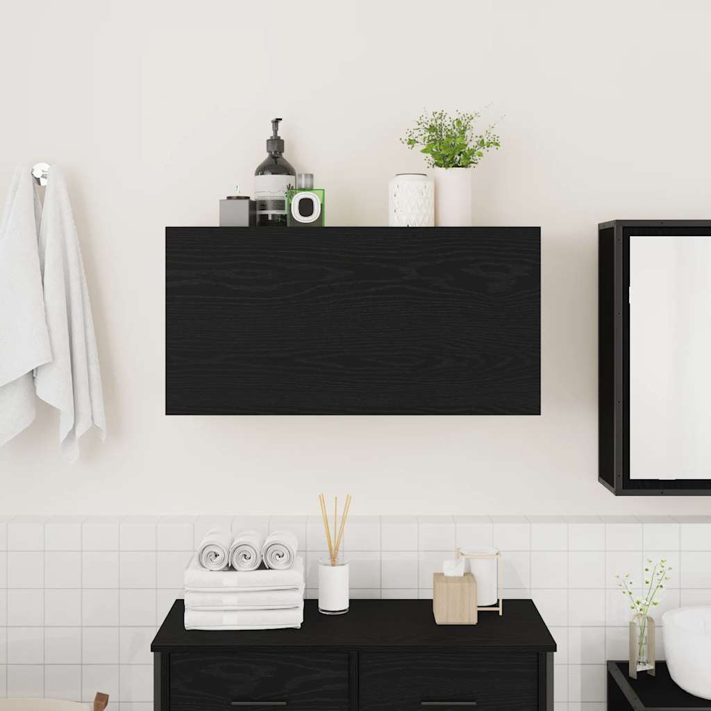 fekete szerelt fa fali fürdőszobaszekrény 80x25x40 cm