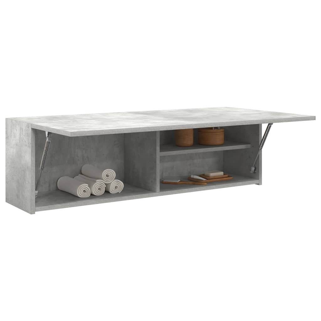 betonszürke szerelt fa fali fürdőszobaszekrény 100x25x30 cm