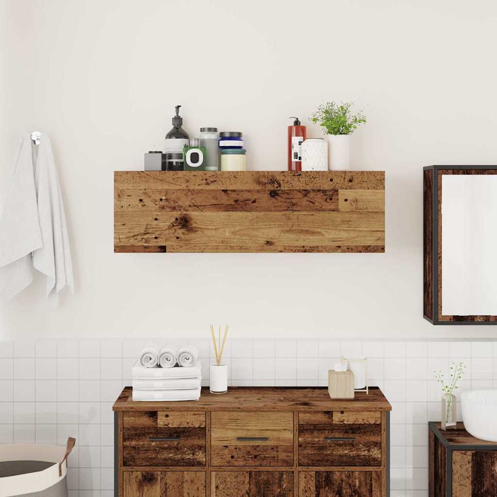 antik fa színű szerelt fa fali fürdőszobaszekrény 100x25x30 cm