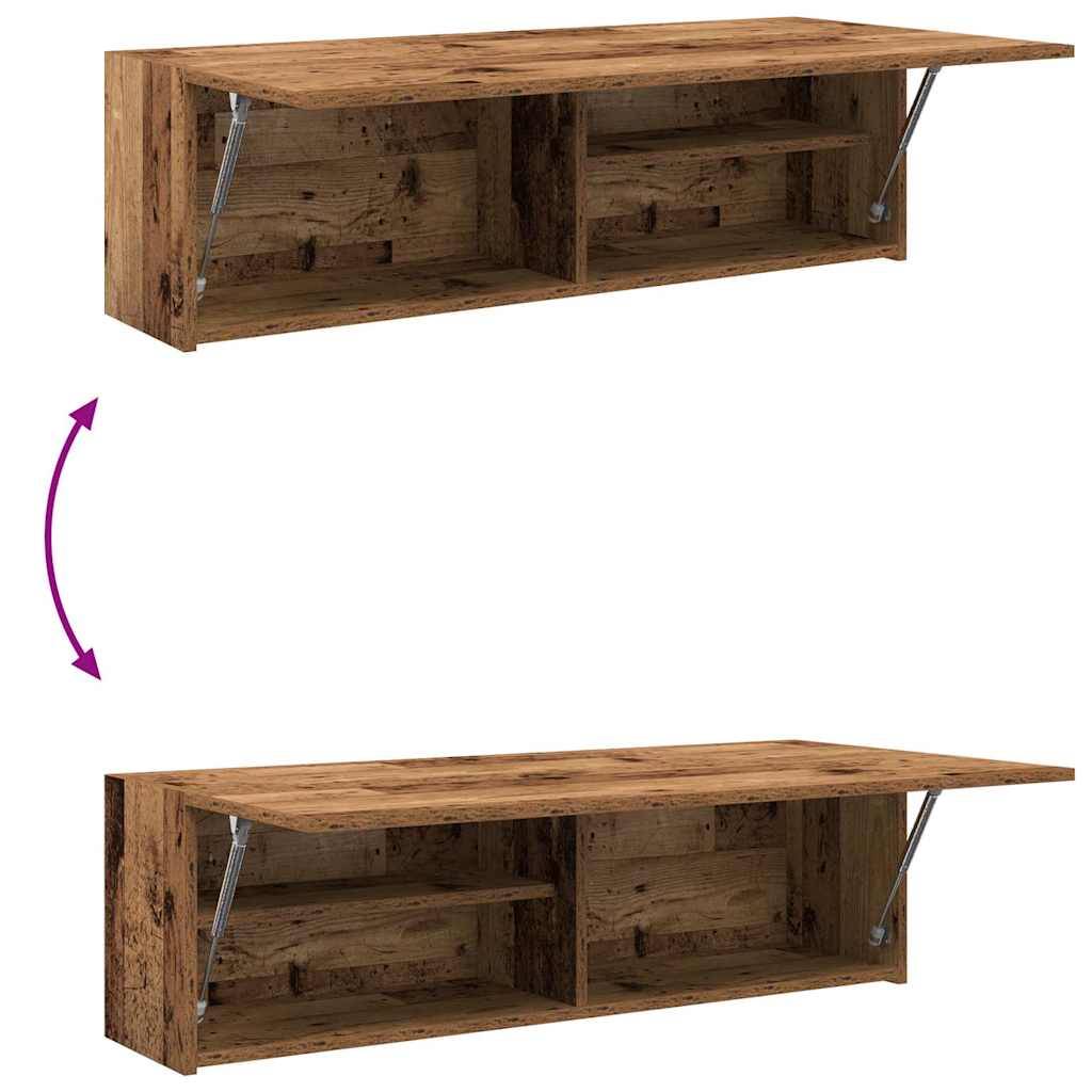 antik fa színű szerelt fa fali fürdőszobaszekrény 100x25x30 cm