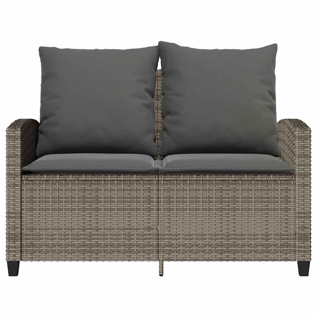 2 személyes szürke polyrattan kerti kanapé asztallal&párnával