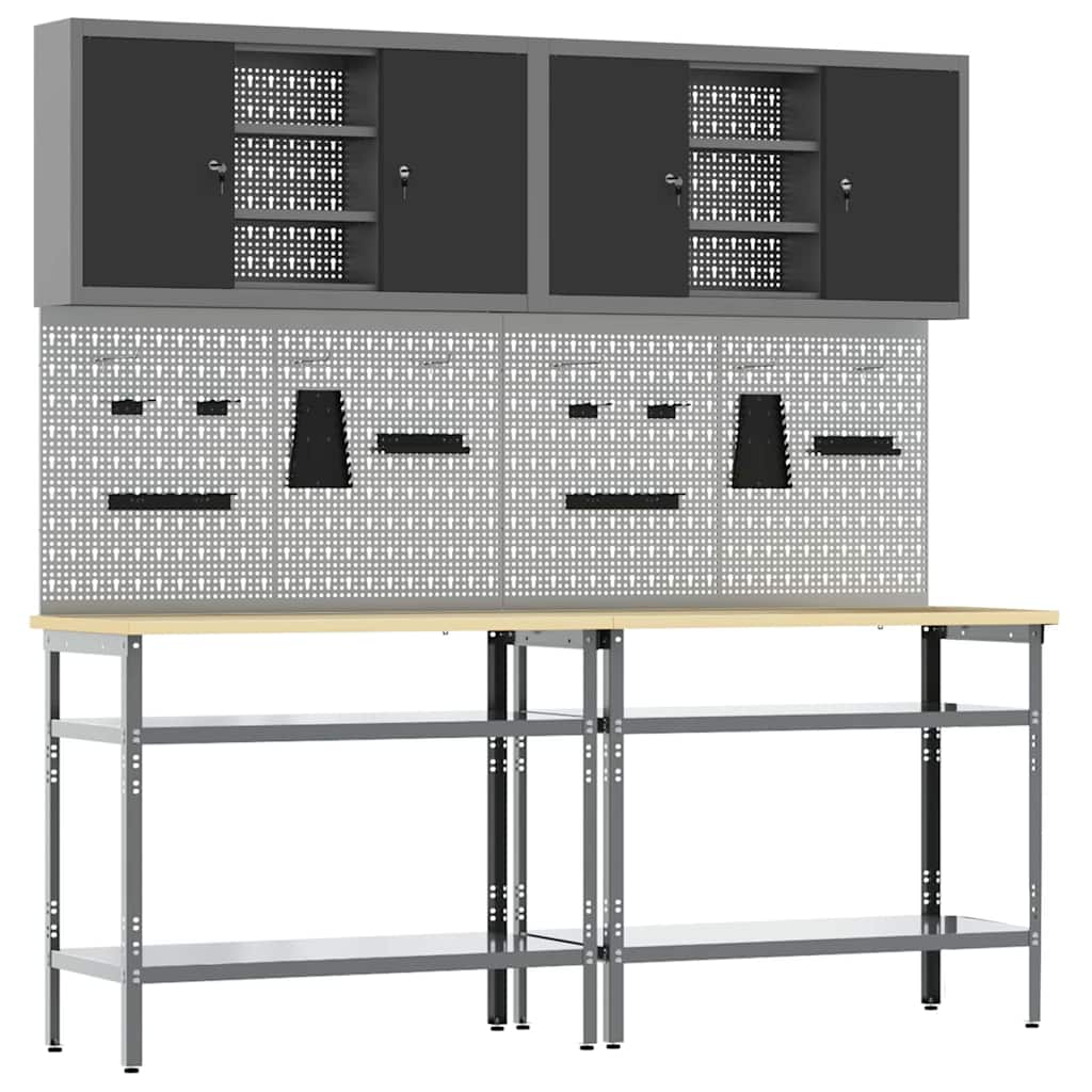 Munkapad készlet polcokkal tárolóval 8 pcs Szürke Acél