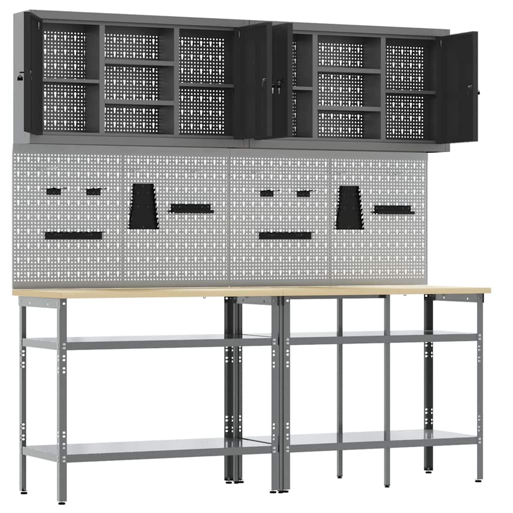 Munkapad készlet polcokkal tárolóval 8 pcs Szürke Acél