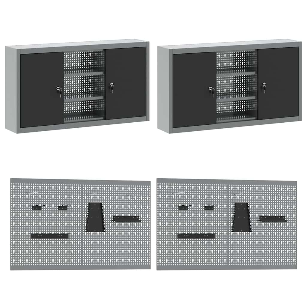 Munkapad készlet polcokkal tárolóval 8 pcs Szürke Acél