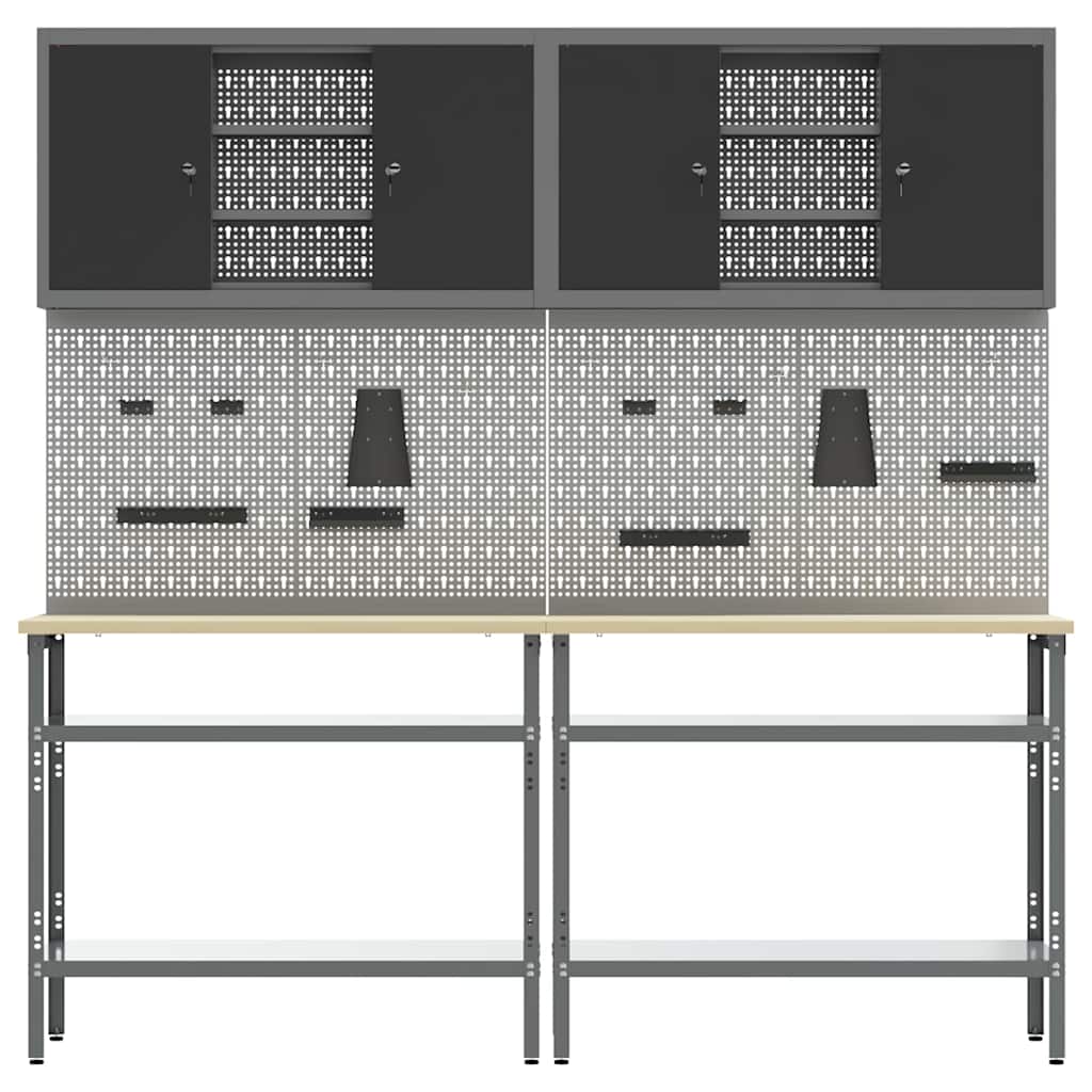 Munkapad készlet polcokkal tárolóval 8 pcs Szürke Acél
