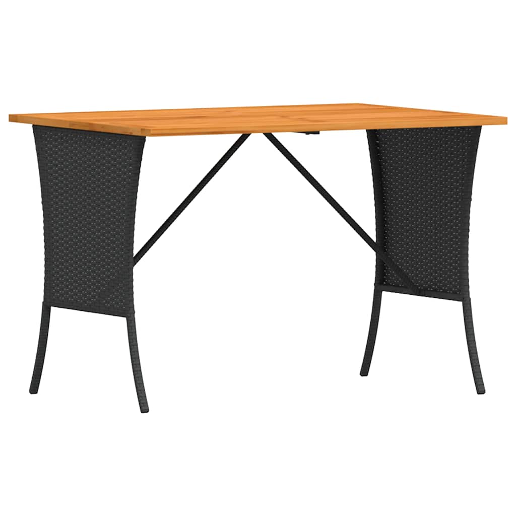 fekete polyrattan kerti asztal akácfa lappal 105x75x72 cm