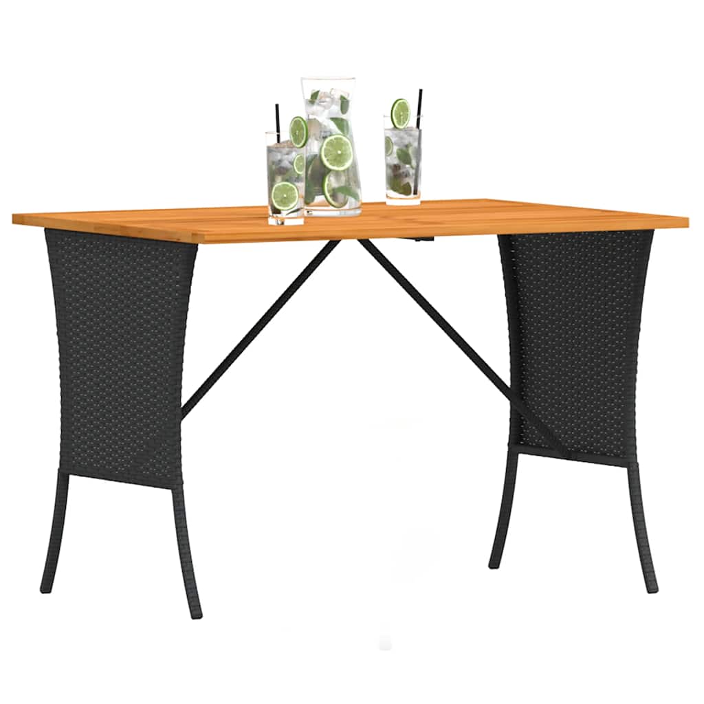 fekete polyrattan kerti asztal akácfa lappal 105x75x72 cm