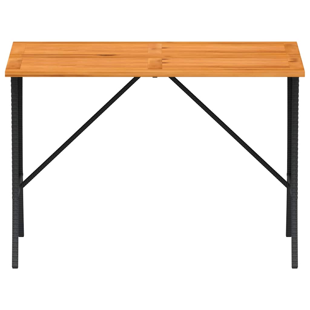 fekete polyrattan kerti asztal akácfa lappal 105x75x72 cm
