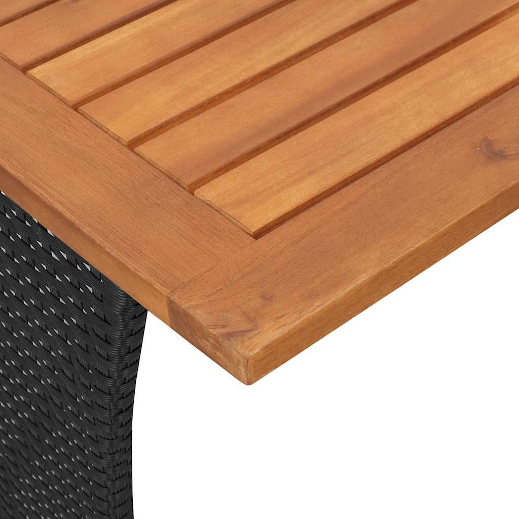fekete polyrattan kerti asztal akácfa lappal 105x75x72 cm