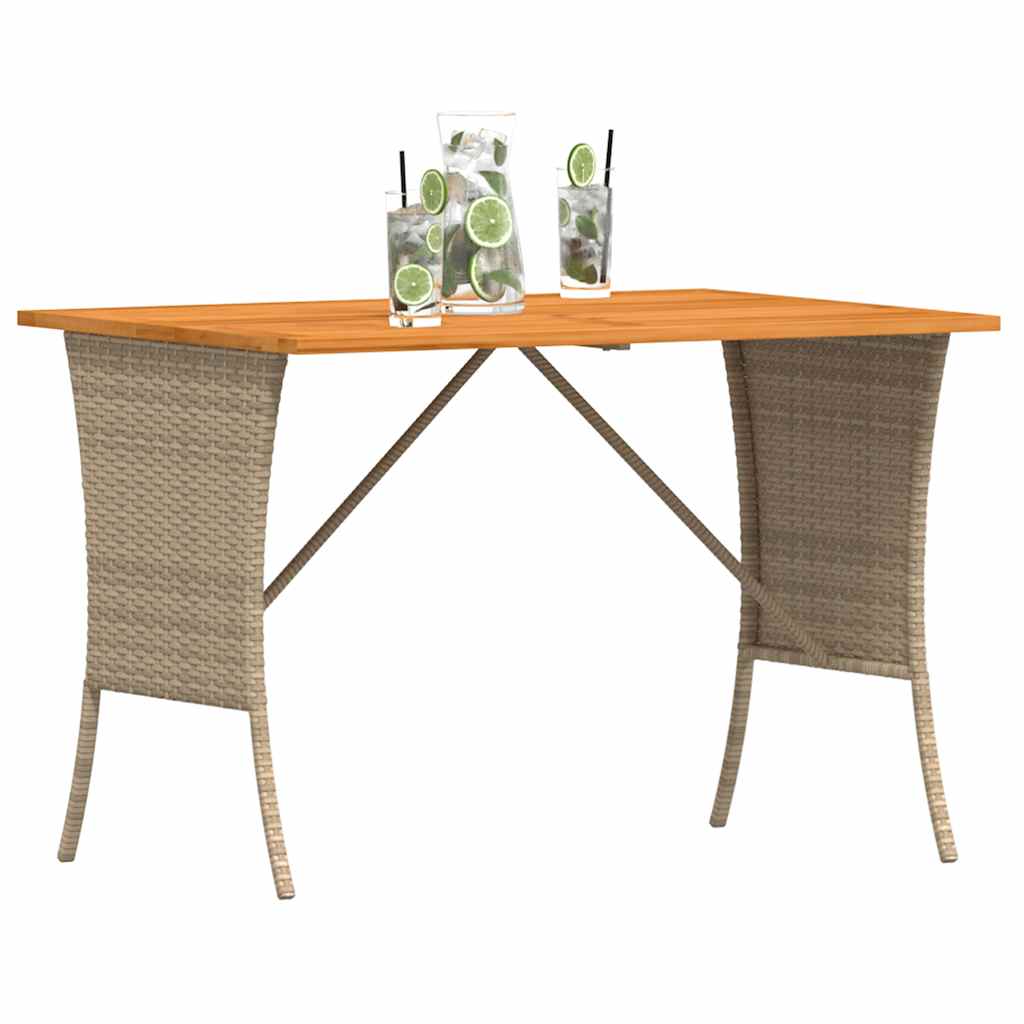 bézs polyrattan akácfa lapos kerti asztal 105x75x72 cm
