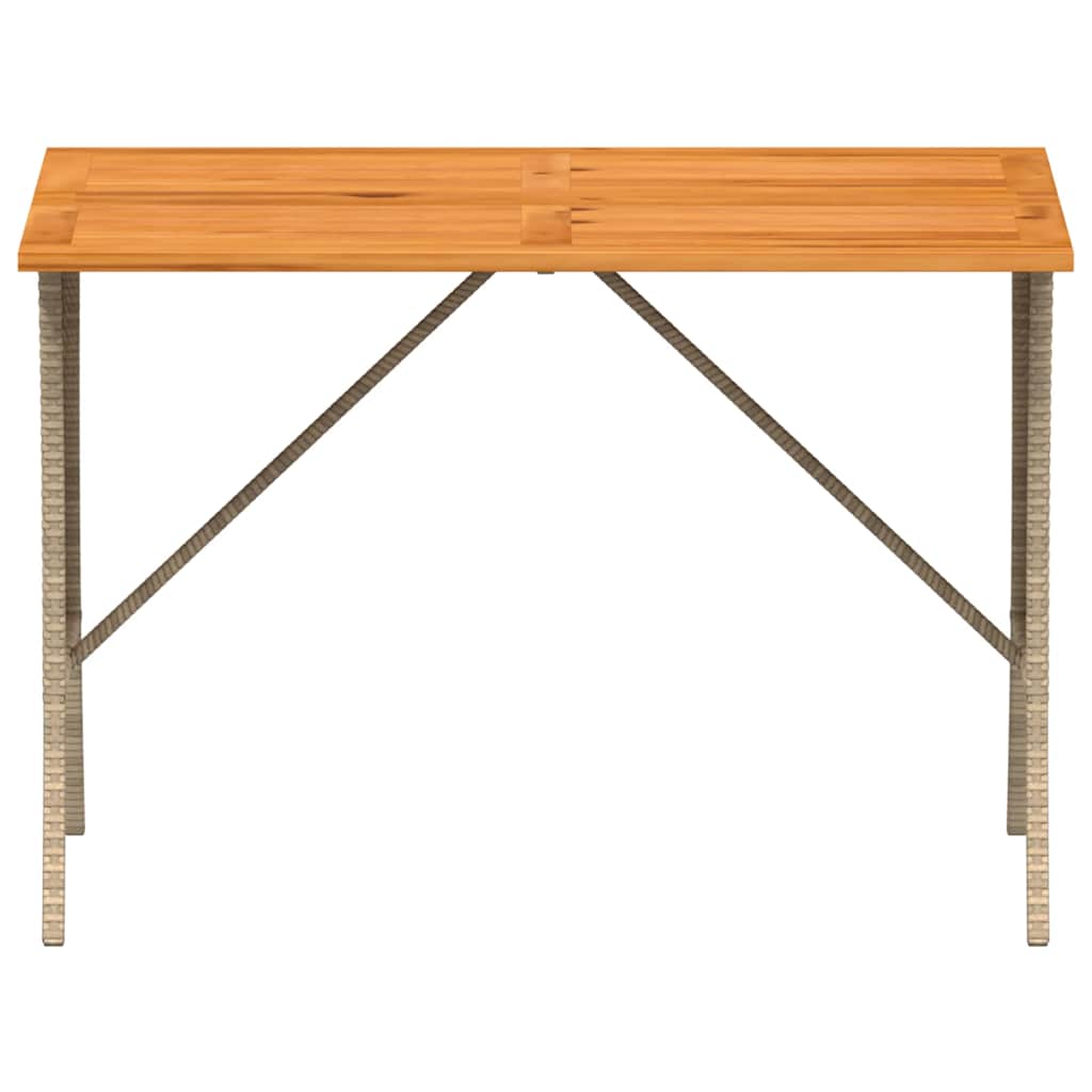 bézs polyrattan akácfa lapos kerti asztal 105x75x72 cm