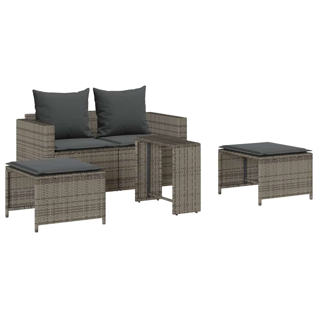 5 részes polyrattan kerti kanapé garnitúra párnákkal stackable
