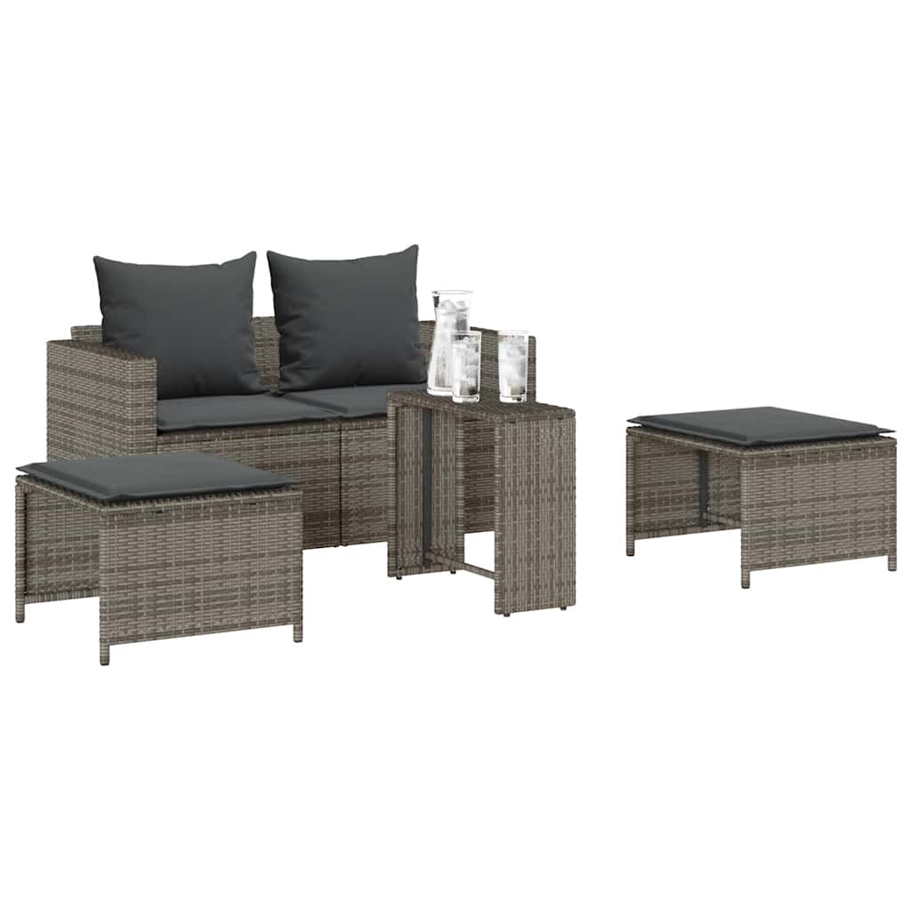 5 részes polyrattan kerti kanapé garnitúra párnákkal stackable