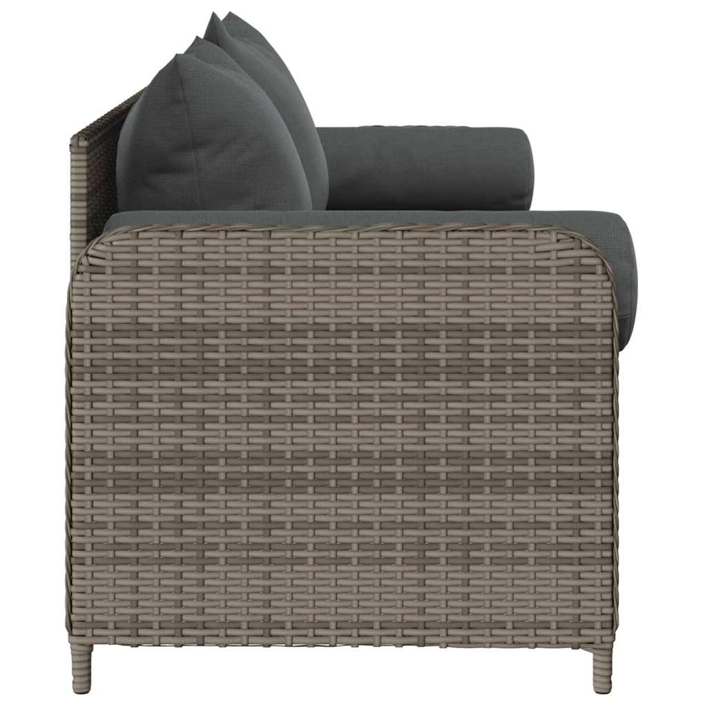 3 személyes szürke polyrattan kerti kanapé párnával