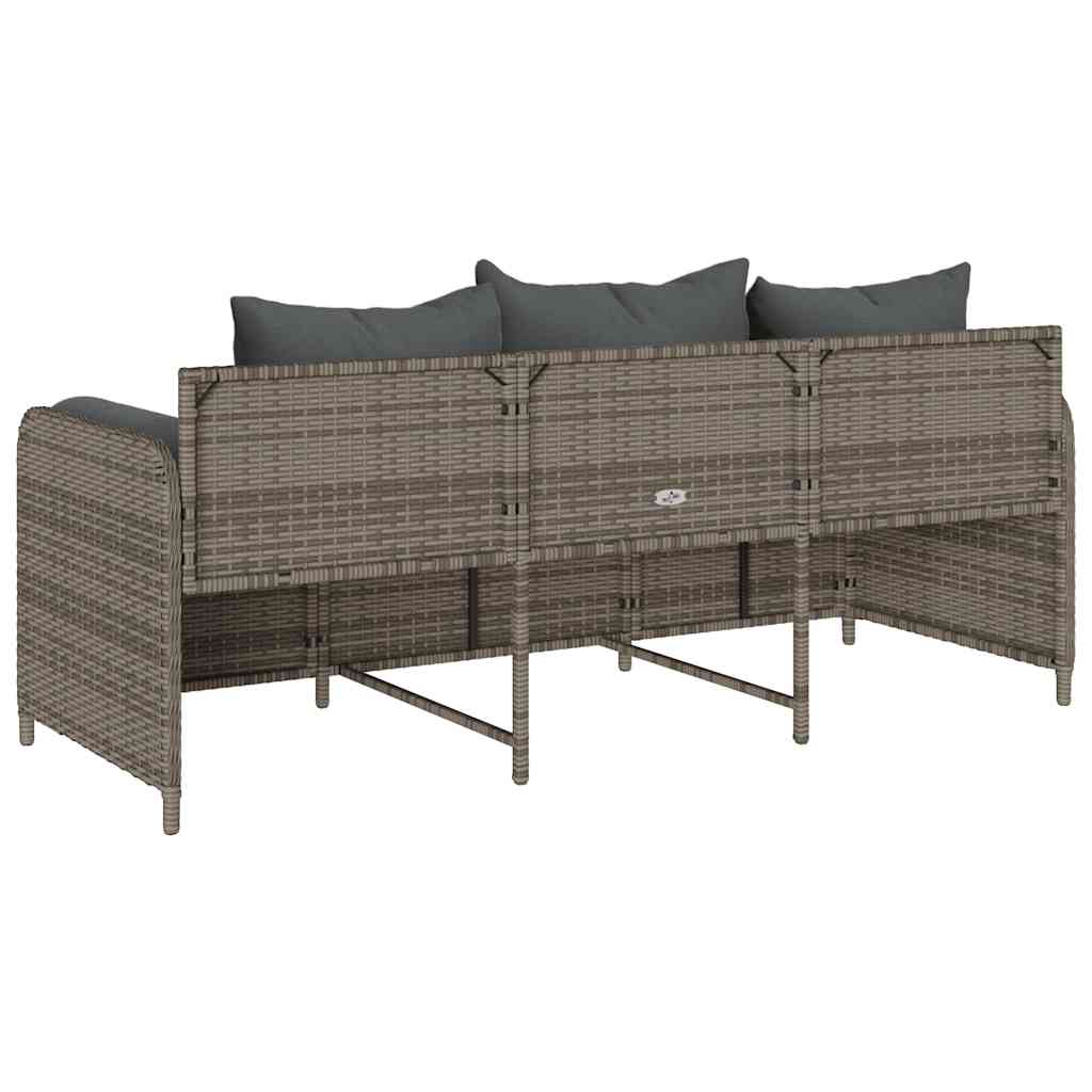 3 személyes szürke polyrattan kerti kanapé párnával