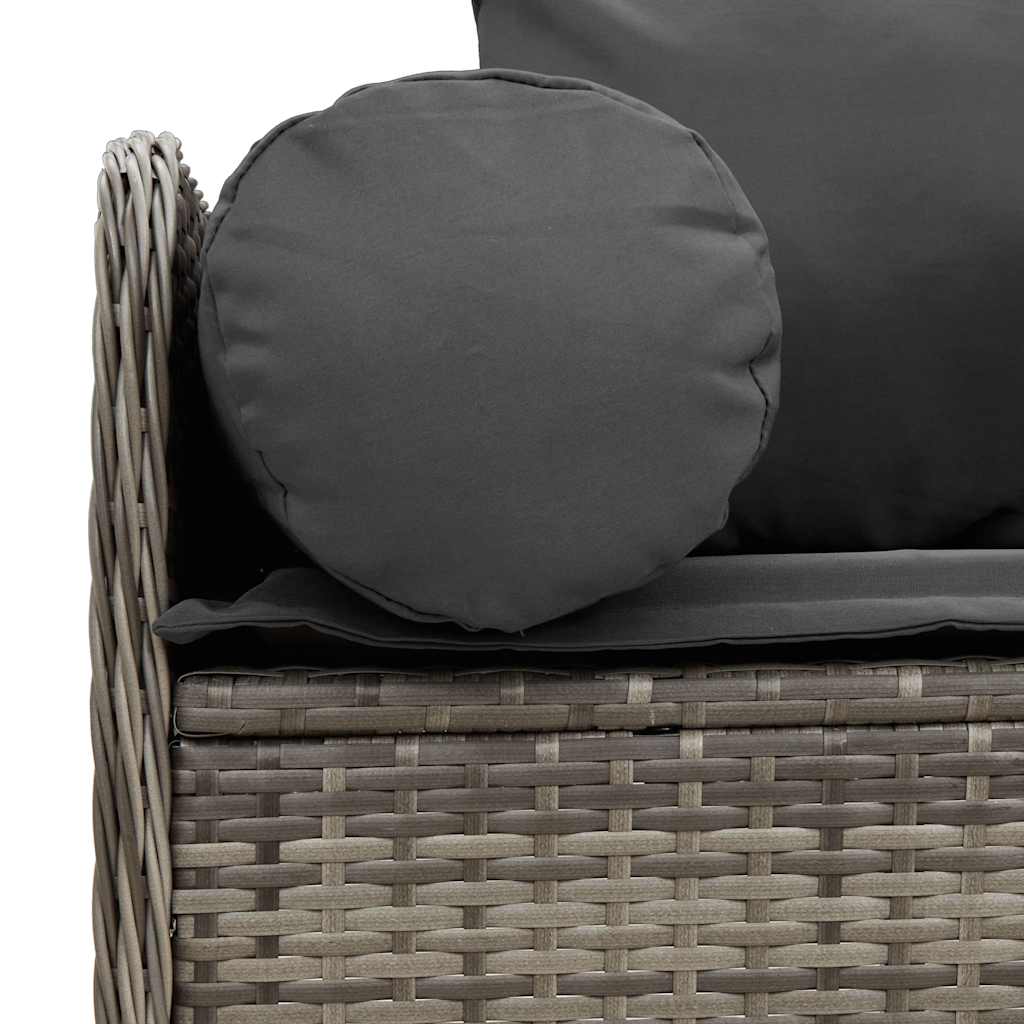 3 személyes szürke polyrattan kerti kanapé párnával
