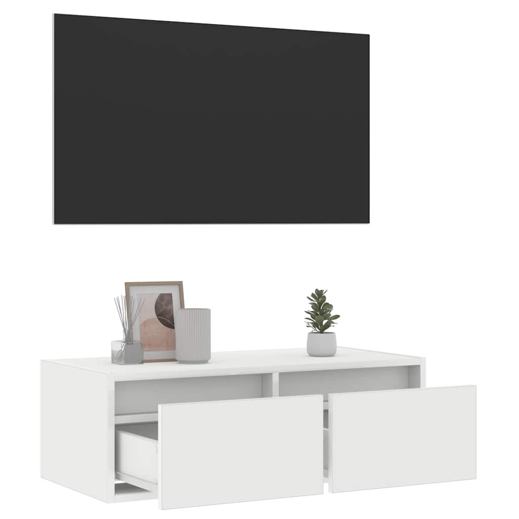 TV szekrény LED világítással fehér 75x35,5x25 cm