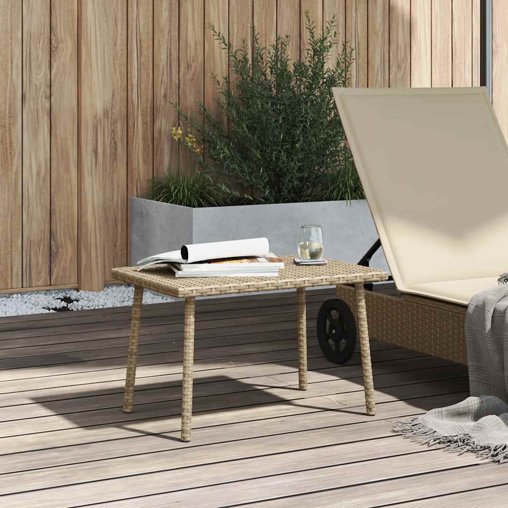 téglalap bézs polyrattan kerti dohányzóasztal 60x40x37cm