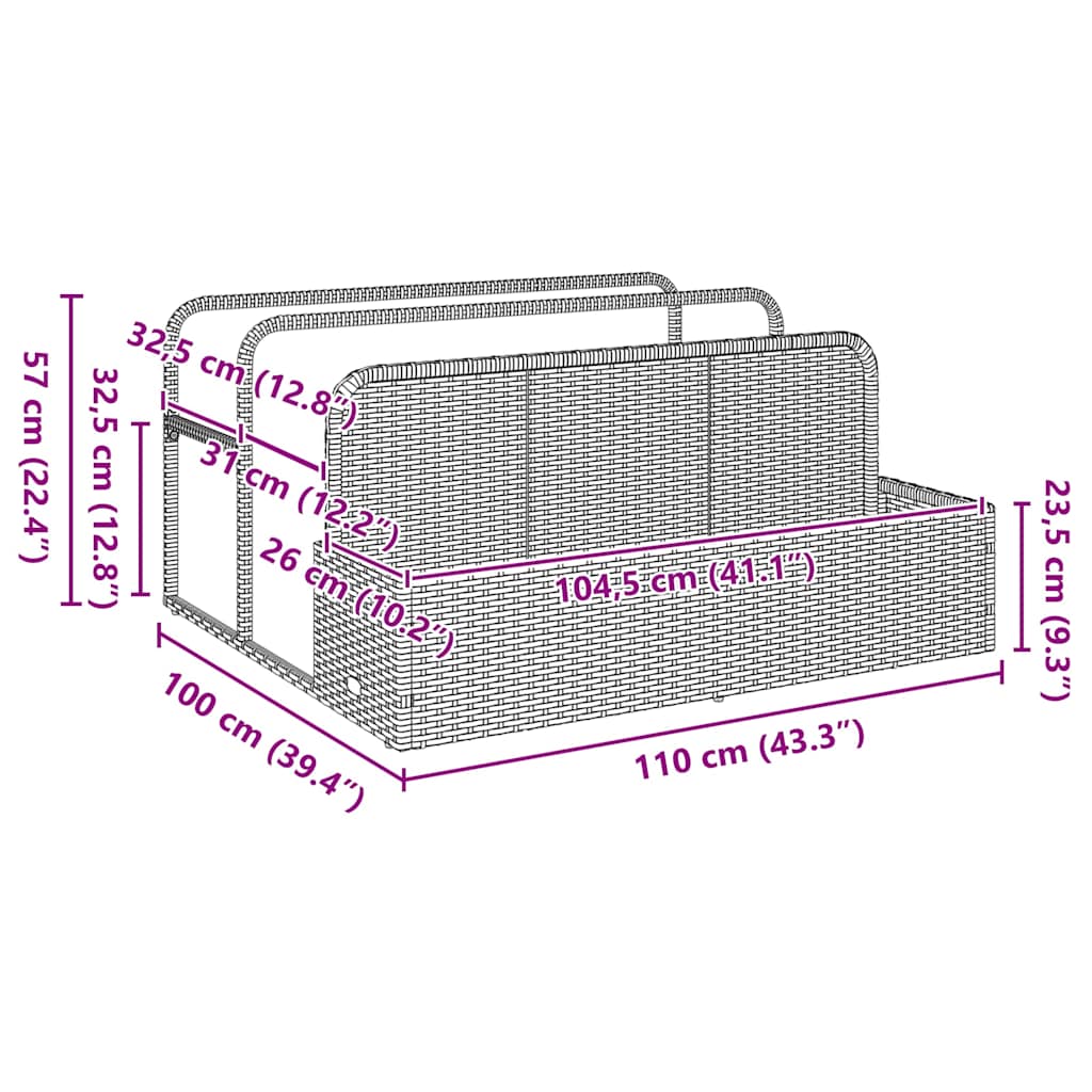 barna polyrattan medence melletti úszótároló 110x100x57 cm