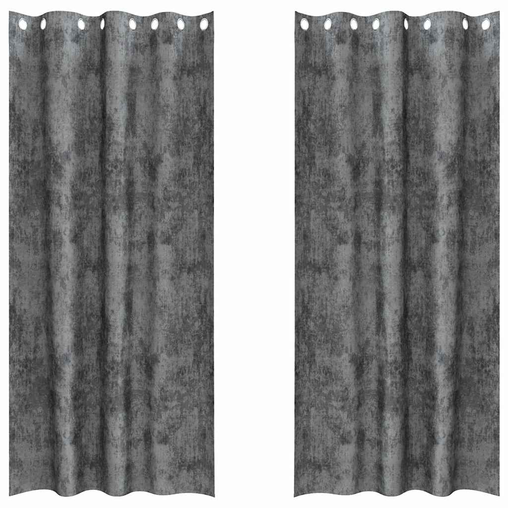 Függöny függönyökkel 2 pcs Szürke 225 x 140 cm Bársony