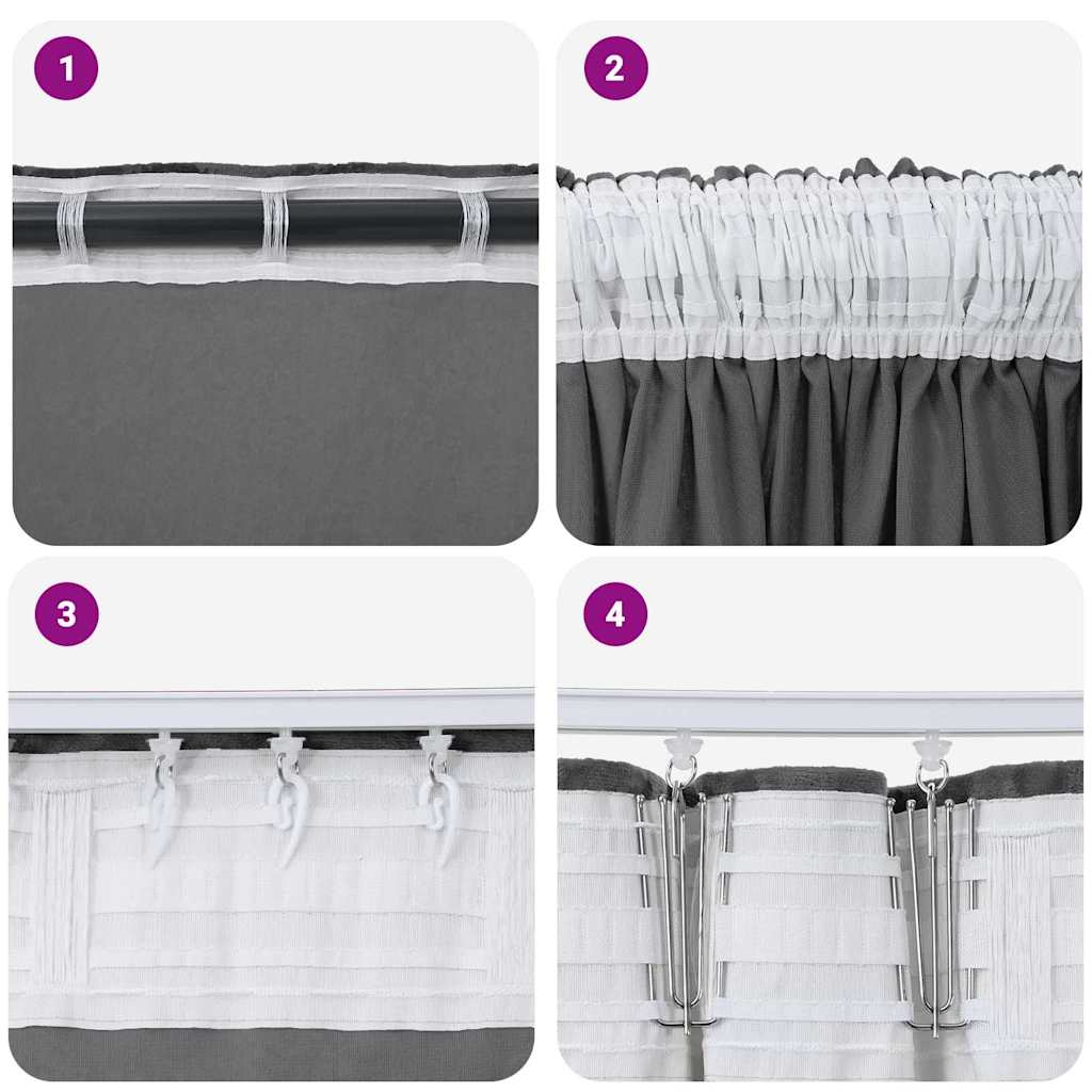 Függöny függönyökkel 2 pcs Szürke 260 x 140 cm Bársony