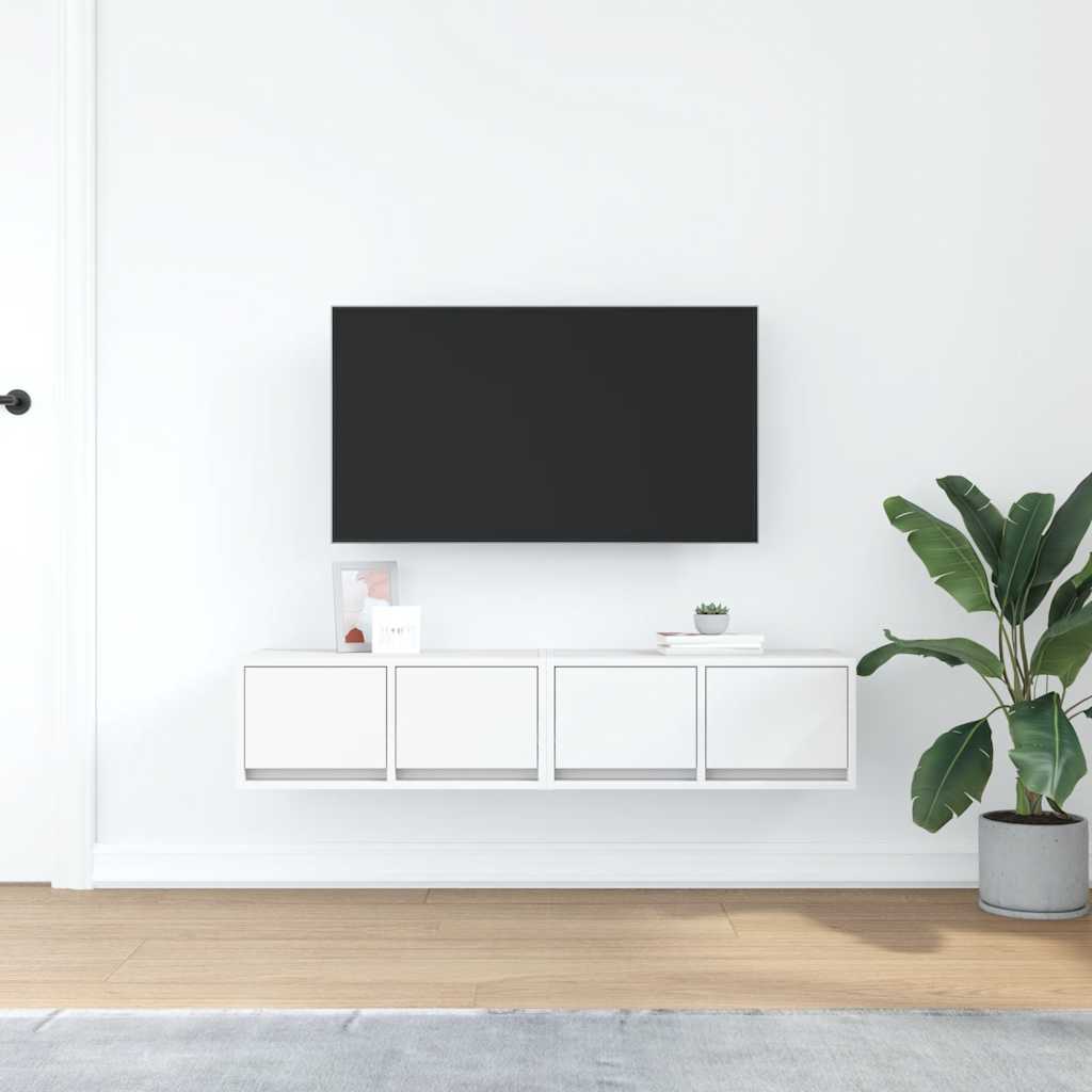 2 db fehér szerelt fa TV-szekrény 60x31x25,5 cm