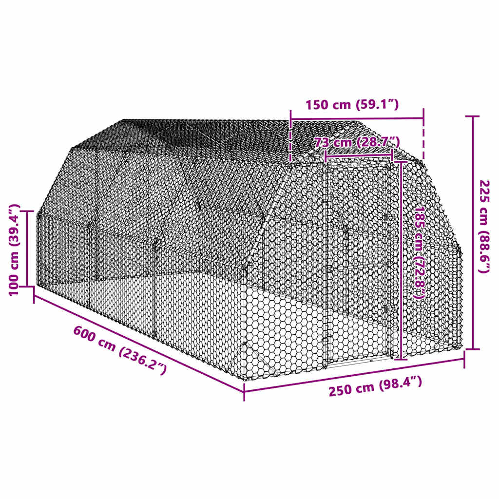 Csirkefuttató 2,5x6x2,25 m horganyzott acél