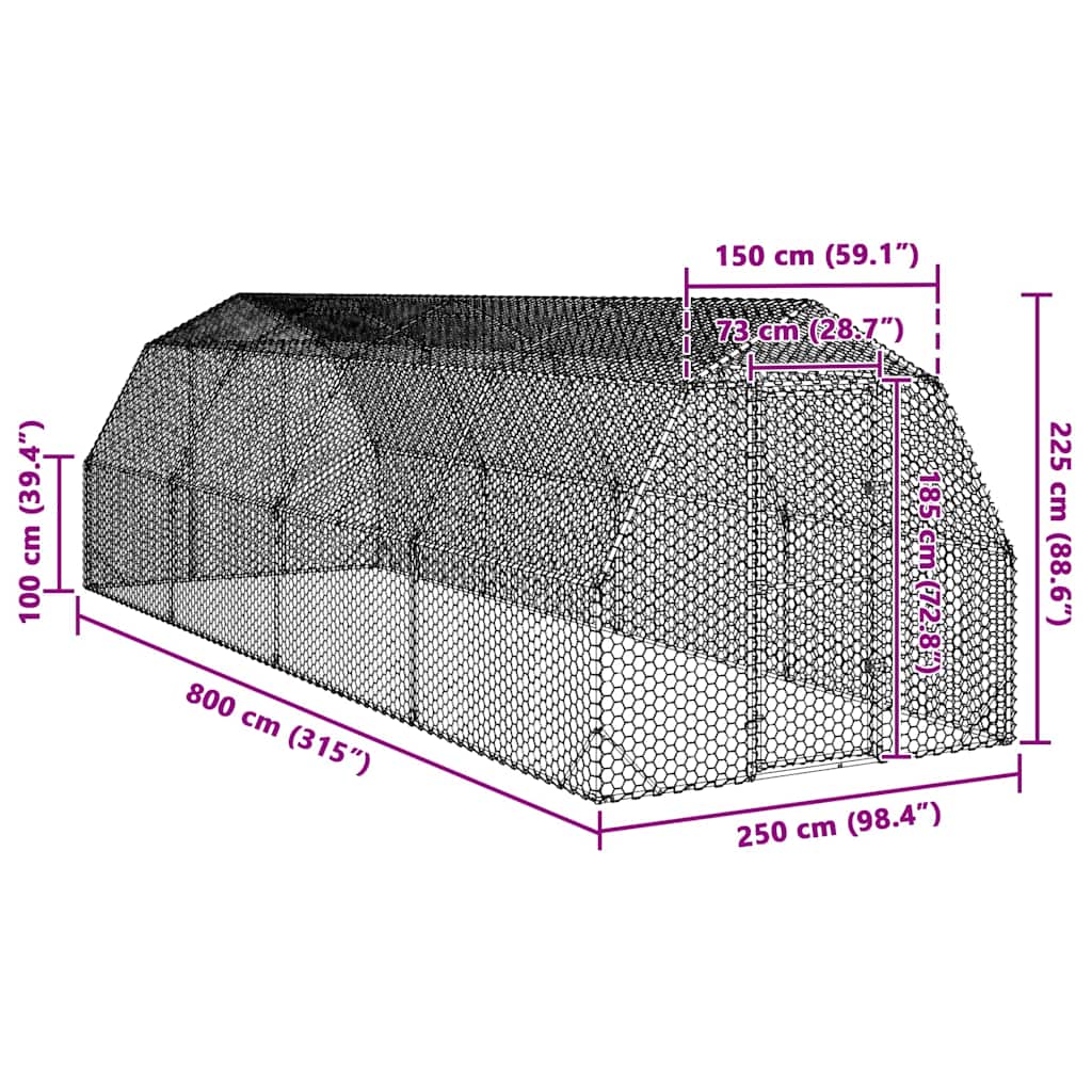 Csirkefuttató 2,5x8x2,25 m horganyzott acél