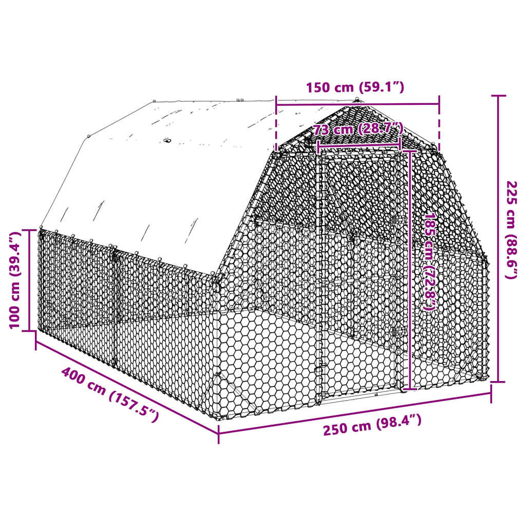 Csirkekifutó tetővel 2,5x4x2,25 m horganyzott acél