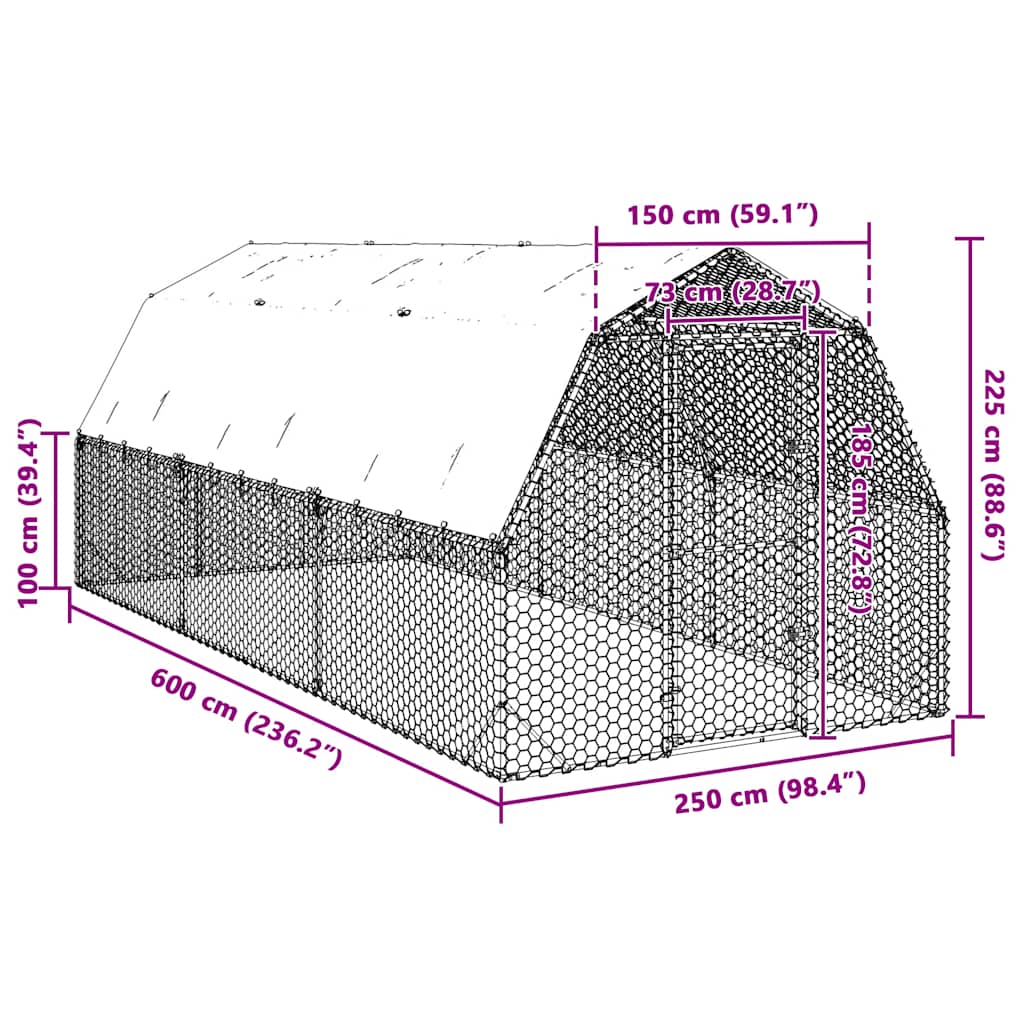 Csirkekifutó tetővel 2,5x6x2,25 m horganyzott acél