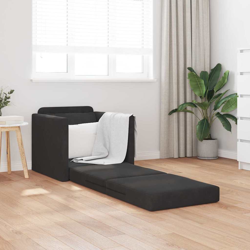 Földi Kanapéágy párnával Fekete 74 x 77 x 81 cm Bársony