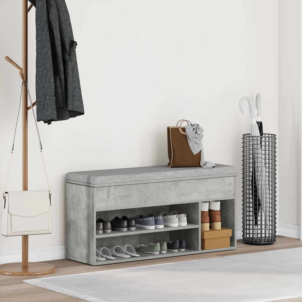 betonszürke szerelt fa cipőpolc 102x30,5x45 cm