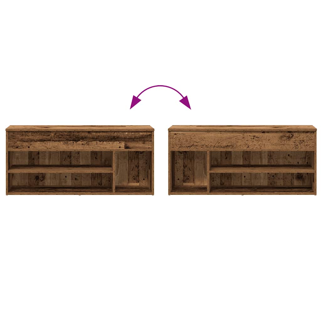 antik fa színű szerelt fa cipőtároló pad 102x30,5x45 cm